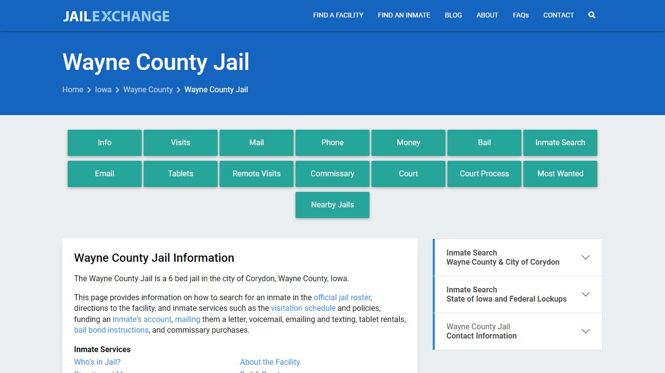 Wayne County Jail, IA Inmate Search, Information